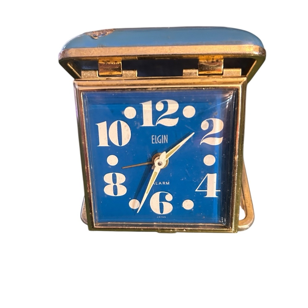 Vintage Elgin Blue and Gold Alarm Clock